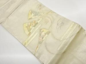 紗 金彩螺鈿扇に花々・ヱ霞模様織出し名古屋帯